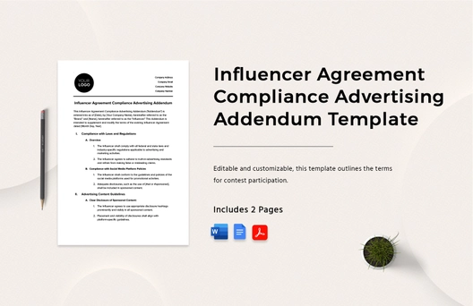 Influencer Agreement Compliance Advertising Addendum Template