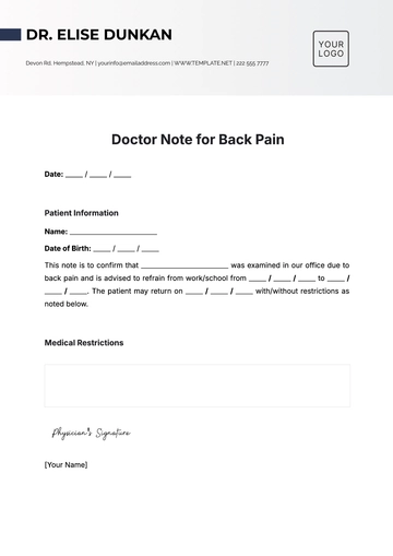 Free Doctor Note For Back Pain Template to Edit Online | Template.net