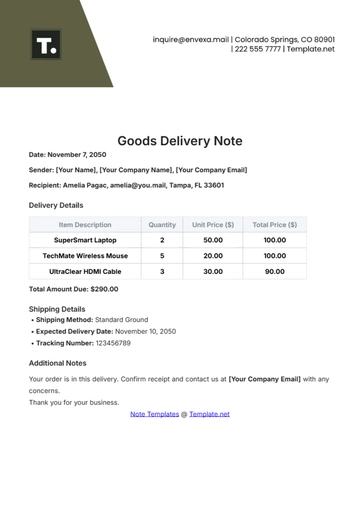 Free Goods Delivery Note Template to Edit Online