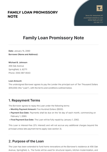 Free Family Loan Promissory Note Template to Edit Online
