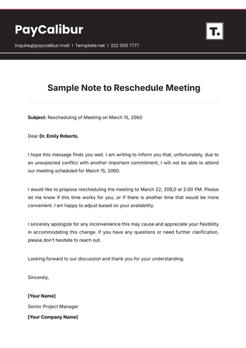 Free Sample Note to Reschedule Meeting Template to Edit Online