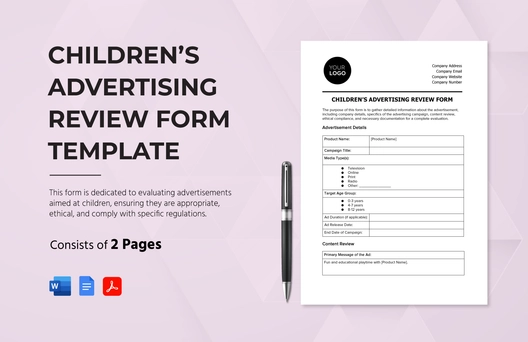 Children’s Advertising Review Form Template