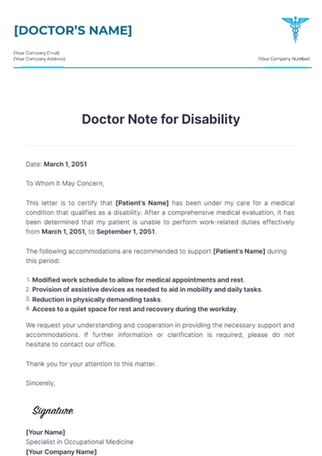 Free Doctor Note For Disability Template to Edit Online