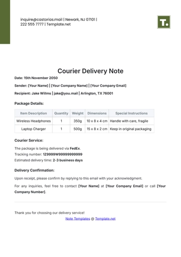 Free Courier Delivery Note Template to Edit Online