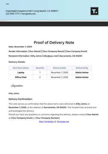 Free Proof of Delivery Note Template to Edit Online