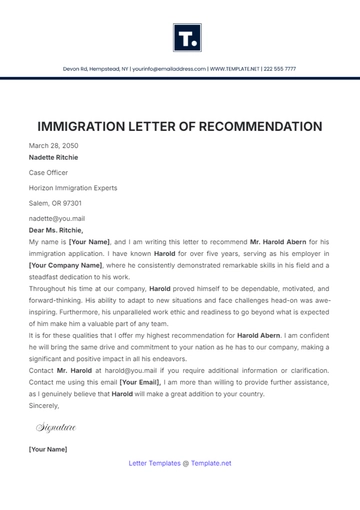 Free Immigration Letter of Recommendation Template to Edit Online