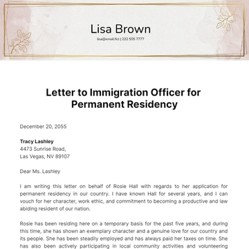 Free Letter to Immigration Officer for Permanent Residency Template to Edit Online
