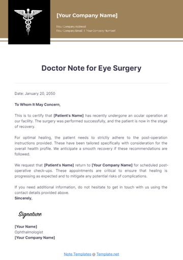Free Doctor Note For Eye Surgery Template to Edit Online