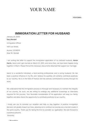 Free Immigration Letter for Husband Template to Edit Online