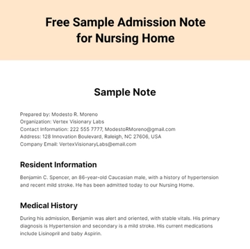 Free Sample Admission Note for Nursing Home Template to Edit Online