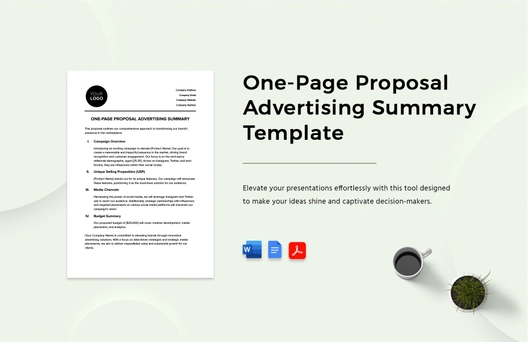 One-Page Proposal Advertising Summary Template