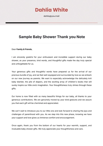 Free Sample Baby Shower Thank you Note Template to Edit Online