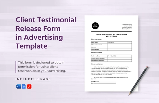 Client Testimonial Release Form in Advertising Template