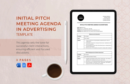 Initial Pitch Meeting Agenda in Advertising Template Initial Pitch Meeting Agenda in Advertising Template