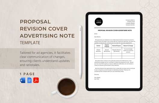 Proposal Revision Cover Advertising Note Template