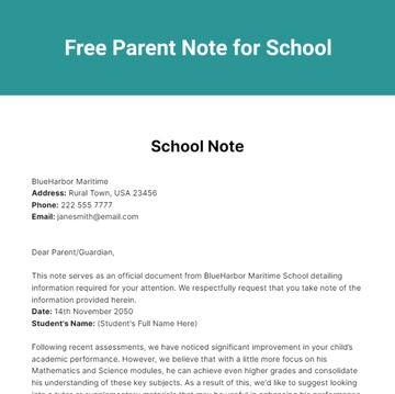 Free Parent Note for School Template to Edit Online