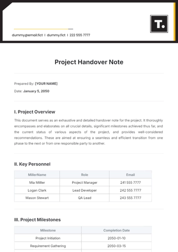 Free Project Handover Note Template to Edit Online