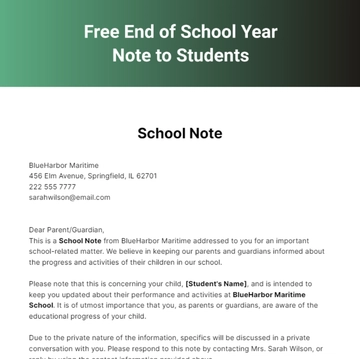 Free End of School Year Note to Students Template to Edit Online
