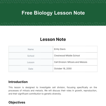 Free Biology Lesson Note Template to Edit Online