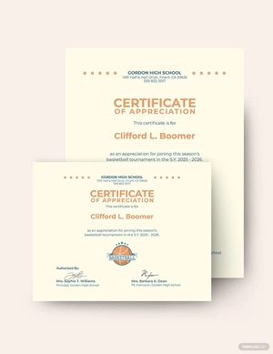 Basketball Appreciation Certificate Template