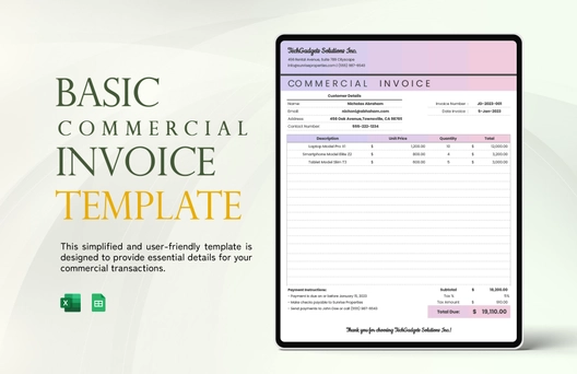 Basic Commercial Invoice Template