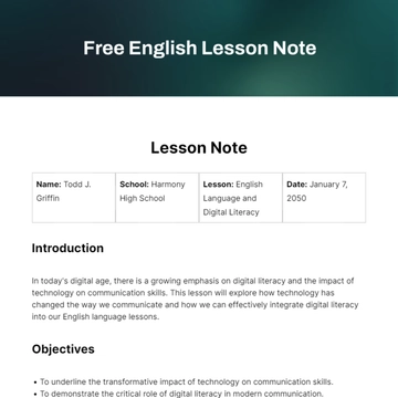 Free English Lesson Note Template to Edit Online