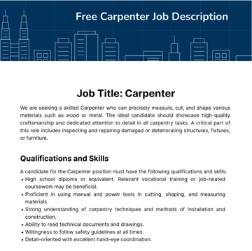 Free Carpenter Job Description Template to Edit Online