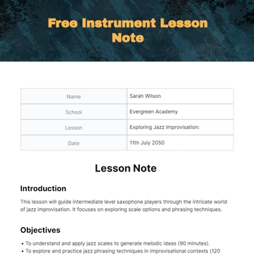 Free Instrument Lesson Note Template to Edit Online