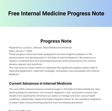 Free Internal Medicine Progress Note Template to Edit Online