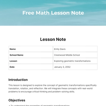 Free Math Lesson Note Template to Edit Online