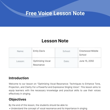 Free Voice Lesson Note Template to Edit Online