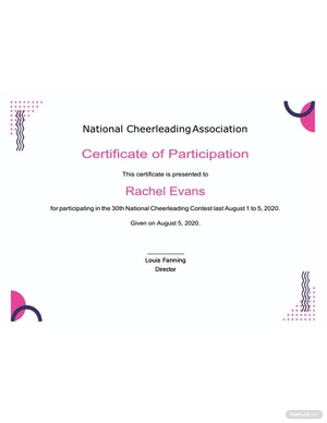 Cheerleading Certificate Of Participation Template