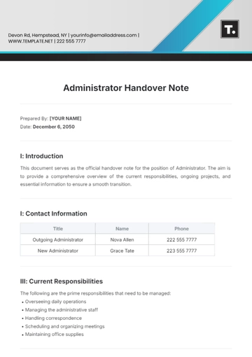 Free Administrator Handover Note Template to Edit Online
