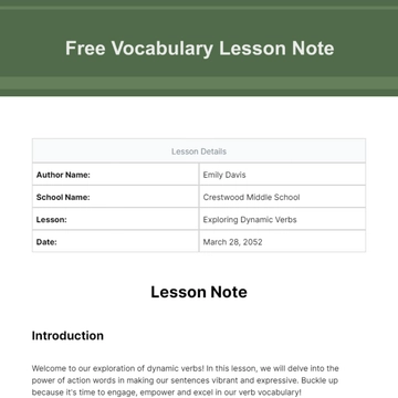 Free Vocabulary Lesson Note Template to Edit Online