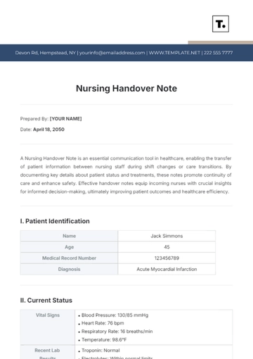 Free Nursing Handover Note Template to Edit Online