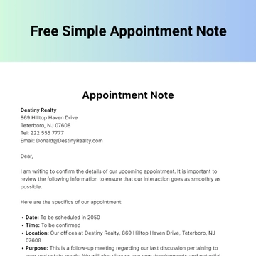 Free Simple Appointment Note Template to Edit Online