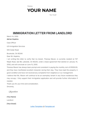 Free Immigration Letter from Landlord Template to Edit Online