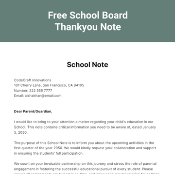 Free School Board Thankyou Note Template to Edit Online