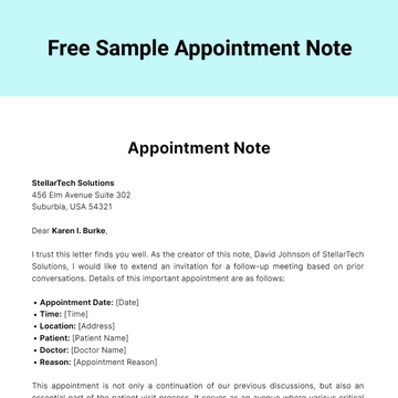 Free Sample Appointment Note Template to Edit Online
