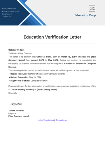 Free Education Verification Letter Template to Edit Online