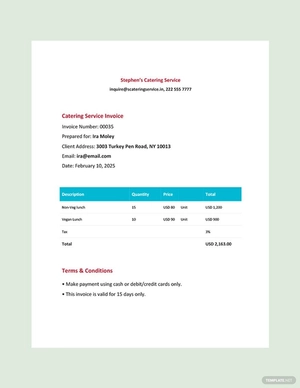Editable Catering Service Invoice Template
