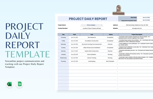Project Daily Report Template