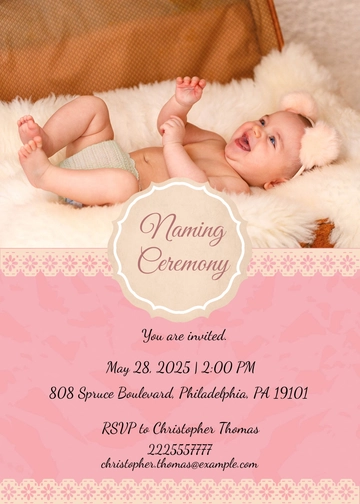 Free Happy Baby Naming Ceremony Invitation Card to Edit Online