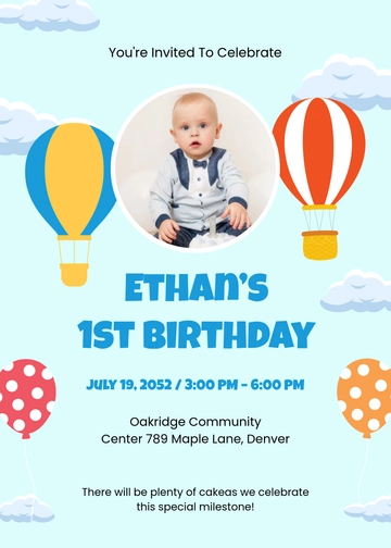 Baby Boy First Birthday Invitation Template - Edit Online & Download