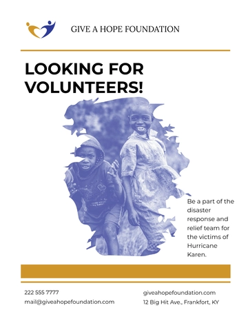 Free Simple Volunteer Charity Flyer Template to Edit Online