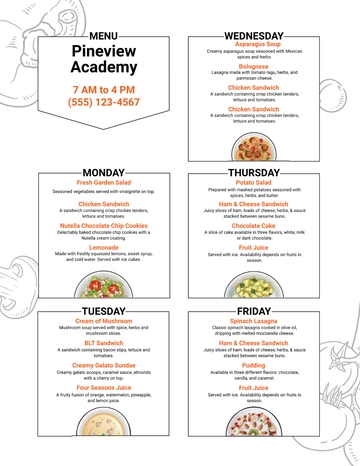 Free Middle School Menu Template to Edit Online