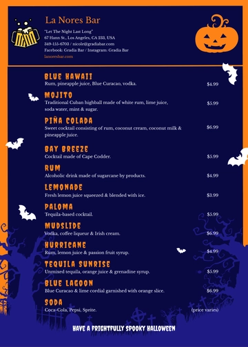 Free Halloween Cocktail Menu Template to Edit Online