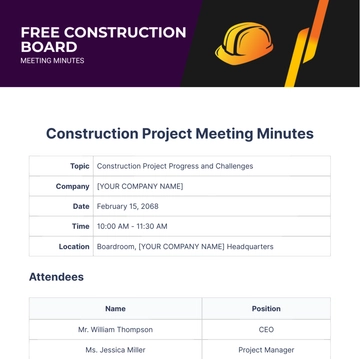 Free Construction Board Meeting Minutes Template to Edit Online