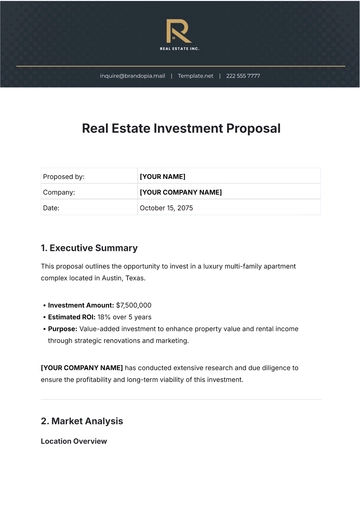 Free Printable Real Estate Investment Proposal Template to Edit Online