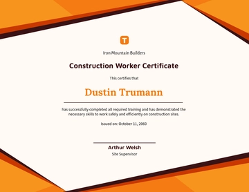 Free Construction Worker Certificate Template to Edit Online | Template.net
